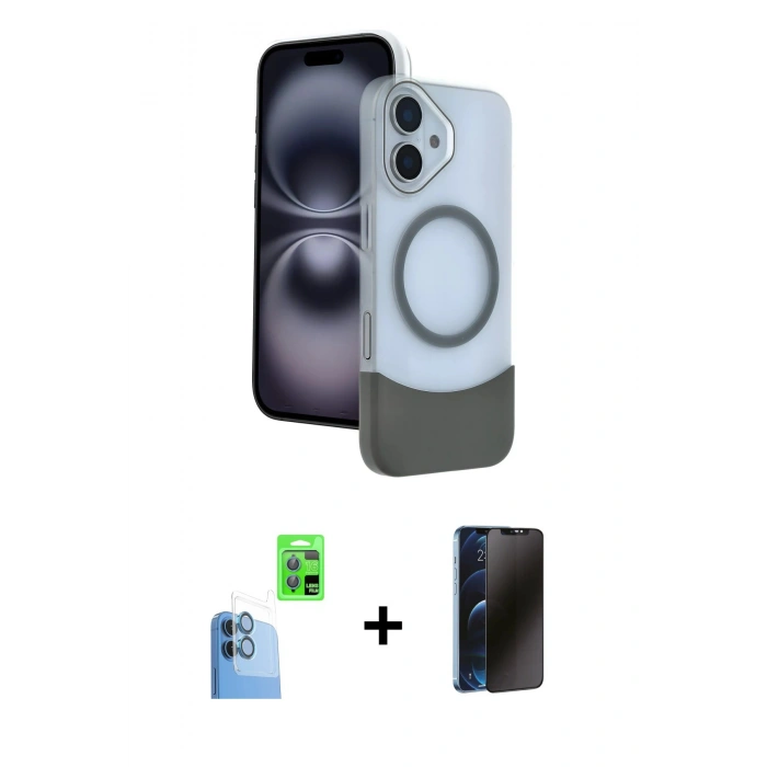 MARSİLYAN™- iPhone 16 Kılıf Kozmos Form Özel Seri - Siyah 3D Antistatik Hayalet Cam Ekran Koruyucu + Raze Metal Kamera Lens - LT
