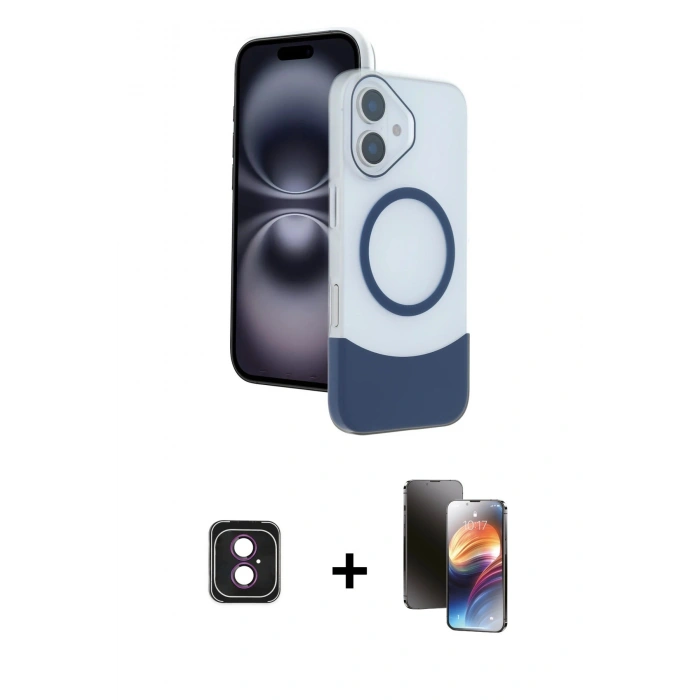 MARSİLYAN™- iPhone 16 Kılıf Kozmos Form Özel Seri - Siyah 3D Antistatik Mat Seramik Nano Ekran Koruyucu + Pembe PVD Metal Kamera Lens