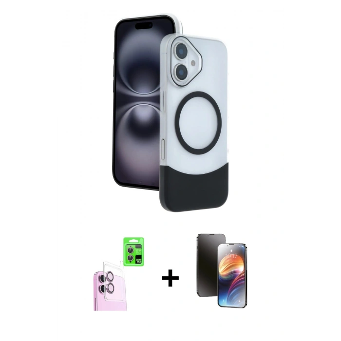 MARSİLYAN™- iPhone 16 Kılıf Kozmos Form Özel Seri - Siyah 3D Antistatik Mat Seramik Nano Ekran Koruyucu + Raze Metal Kamera Lens - PE