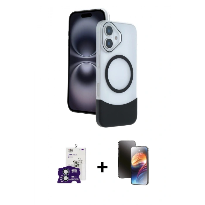 MARSİLYAN™- iPhone 16 Kılıf Kozmos Form Özel Seri - Siyah 3D Antistatik Mat Seramik Nano Ekran Koruyucu + Bilvis Titan Kamera Lens - YL