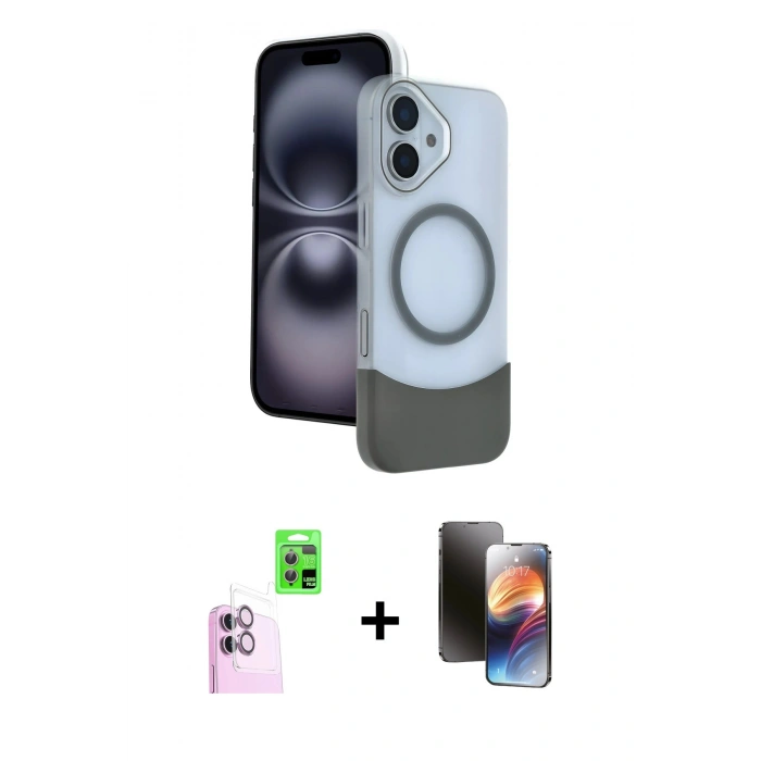 MARSİLYAN™- iPhone 16 Kılıf Kozmos Form Özel Seri - Siyah 3D Antistatik Mat Seramik Nano Ekran Koruyucu + Raze Metal Kamera Lens - PE