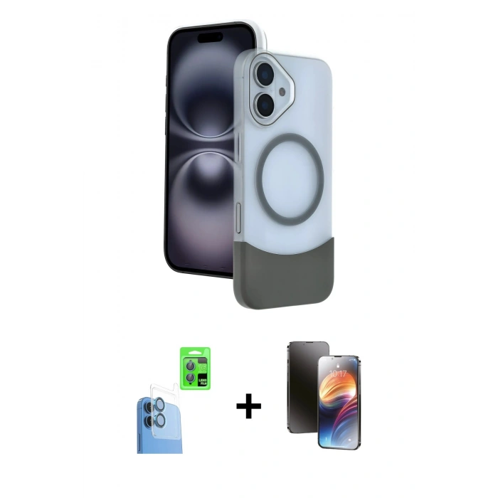 MARSİLYAN™- iPhone 16 Kılıf Kozmos Form Özel Seri - Siyah 3D Antistatik Mat Seramik Nano Ekran Koruyucu + Raze Metal Kamera Lens - LT