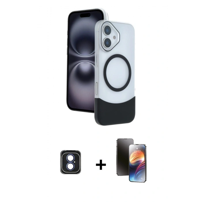 MARSİLYAN™- iPhone 16 Kılıf Kozmos Form Özel Seri - Siyah 3D Antistatik Mat Seramik Nano Ekran Koruyucu + PVD Metal Kamera Lens - MI
