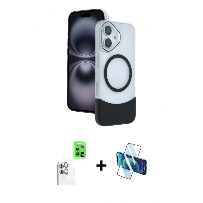MARSİLYAN™- iPhone 16 Kılıf Kozmos Form Özel Seri - Siyah 3D Antistatik Seramik Nano Ekran Koruyucu + Raze Metal Kamera Lens - BZ