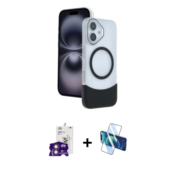MARSİLYAN™- iPhone 16 Kılıf Kozmos Form Özel Seri - Siyah 3D Antistatik Seramik Nano Ekran Koruyucu + Bilvis Titan Kamera Lens - PE