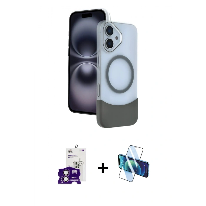 MARSİLYAN™- iPhone 16 Kılıf Kozmos Form Özel Seri - Siyah 3D Antistatik Seramik Nano Ekran Koruyucu + Bilvis Titan Kamera Lens - PE