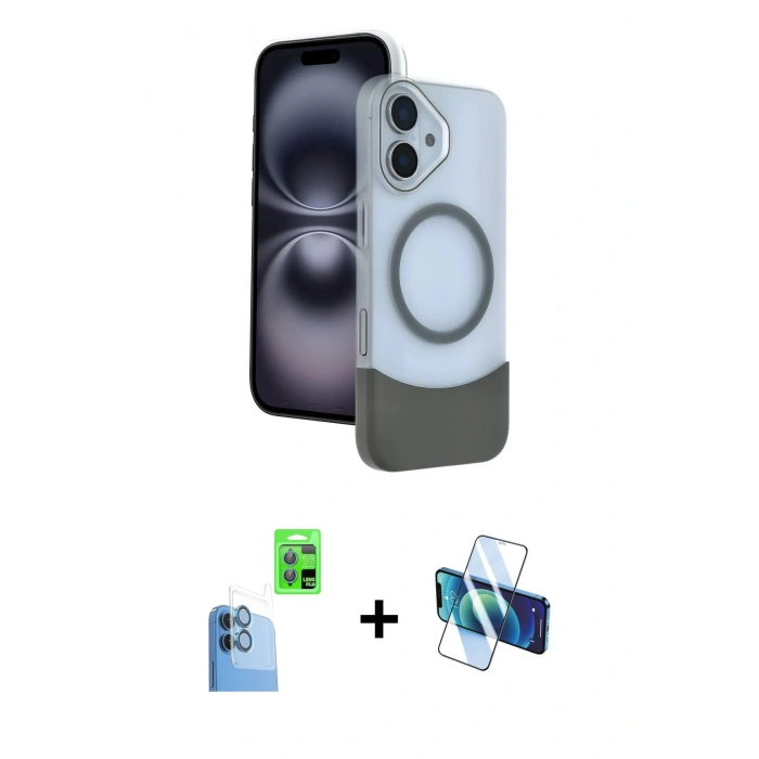 MARSİLYAN™- iPhone 16 Kılıf Kozmos Form Özel Seri - Siyah 3D Antistatik Seramik Nano Ekran Koruyucu + Raze Metal Kamera Lens - LT