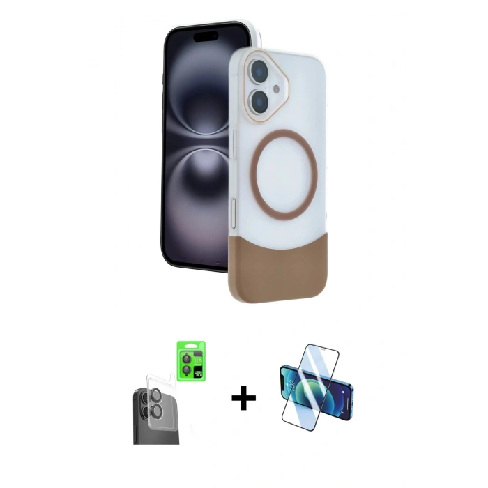 MARSİLYAN™- iPhone 16 Kılıf Kozmos Form Özel Seri - Siyah 3D Antistatik Seramik Nano Ekran Koruyucu + Raze Metal Kamera Lens - SH