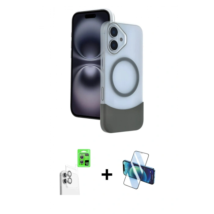 MARSİLYAN™- iPhone 16 Kılıf Kozmos Form Özel Seri - Siyah 3D Antistatik Seramik Nano Ekran Koruyucu + Raze Metal Kamera Lens - BZ