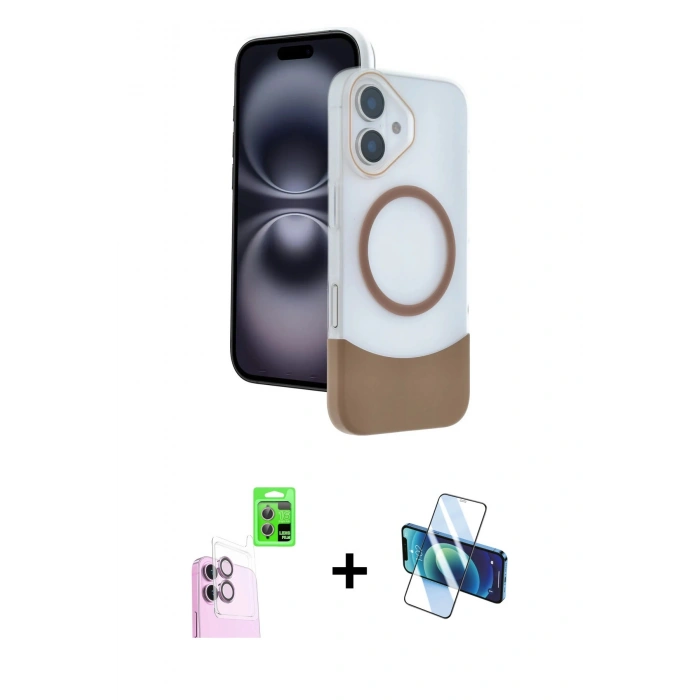 MARSİLYAN™- iPhone 16 Kılıf Kozmos Form Özel Seri - Siyah 3D Antistatik Seramik Nano Ekran Koruyucu + Raze Metal Kamera Lens - PE
