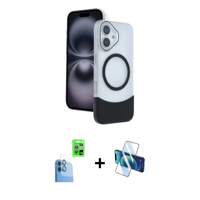 MARSİLYAN™- iPhone 16 Kılıf Kozmos Form Özel Seri - Siyah 3D Antistatik Seramik Nano Ekran Koruyucu + Raze Metal Kamera Lens - LT