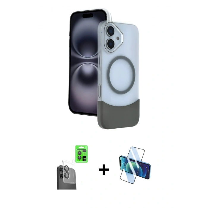 MARSİLYAN™- iPhone 16 Kılıf Kozmos Form Özel Seri - Siyah 3D Antistatik Seramik Nano Ekran Koruyucu + Raze Metal Kamera Lens - SH