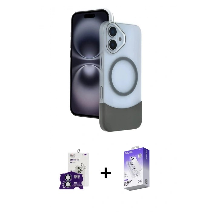 MARSİLYAN™- iPhone 16 Kılıf Kozmos Form Özel Seri - Siyah Bilvis 5in1 3D Magic Cam Ekran Koruyucu + Bilvis Titan Kamera Lens - YL