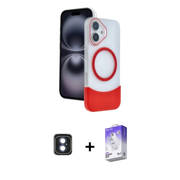 MARSİLYAN™- iPhone 16 Kılıf Kozmos Form Özel Seri - Siyah Bilvis 5in1 3D Magic Cam Ekran Koruyucu + PVD Metal Kamera Lens - MI