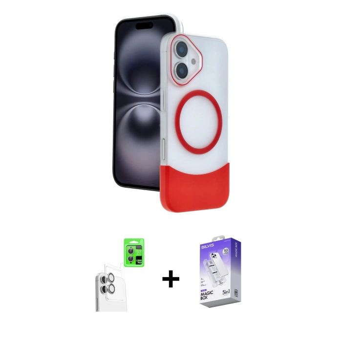 MARSİLYAN™- iPhone 16 Kılıf Kozmos Form Özel Seri - Siyah Bilvis 5in1 3D Magic Cam Ekran Koruyucu + Raze Metal Kamera Lens - BZ