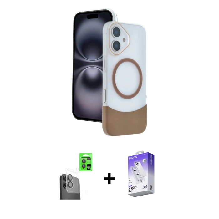 MARSİLYAN™- iPhone 16 Kılıf Kozmos Form Özel Seri - Siyah Bilvis 5in1 3D Magic Cam Ekran Koruyucu + Raze Metal Kamera Lens - SH