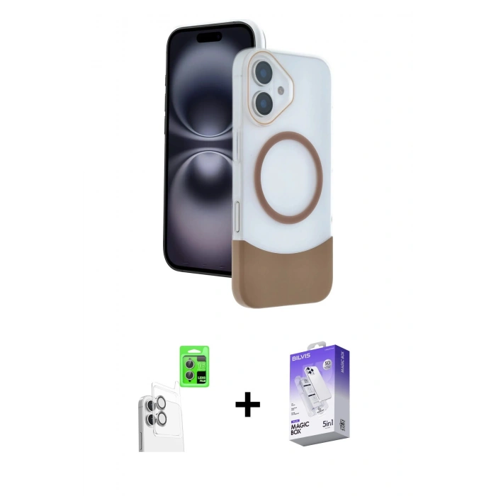 MARSİLYAN™- iPhone 16 Kılıf Kozmos Form Özel Seri - Siyah Bilvis 5in1 3D Magic Cam Ekran Koruyucu + Raze Metal Kamera Lens - BZ