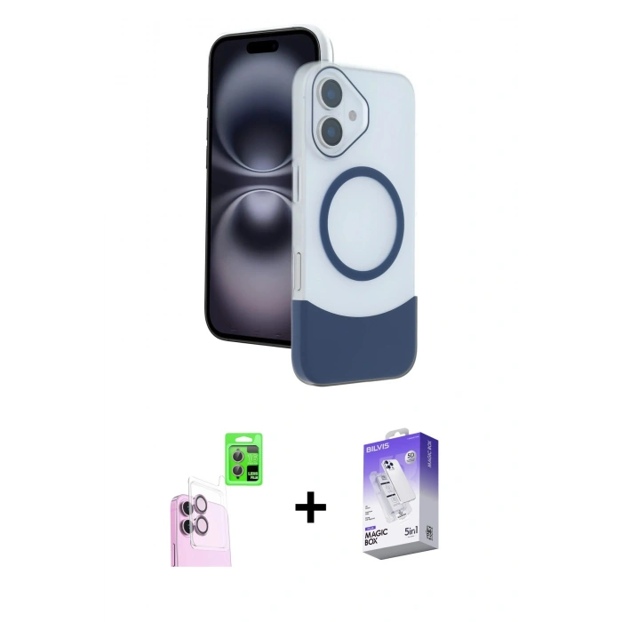MARSİLYAN™- iPhone 16 Kılıf Kozmos Form Özel Seri - Siyah Bilvis 5in1 3D Magic Cam Ekran Koruyucu + Raze Metal Kamera Lens - PE