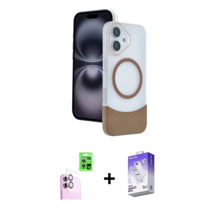 MARSİLYAN™- iPhone 16 Kılıf Kozmos Form Özel Seri - Siyah Bilvis 5in1 3D Magic Cam Ekran Koruyucu + Raze Metal Kamera Lens - PE