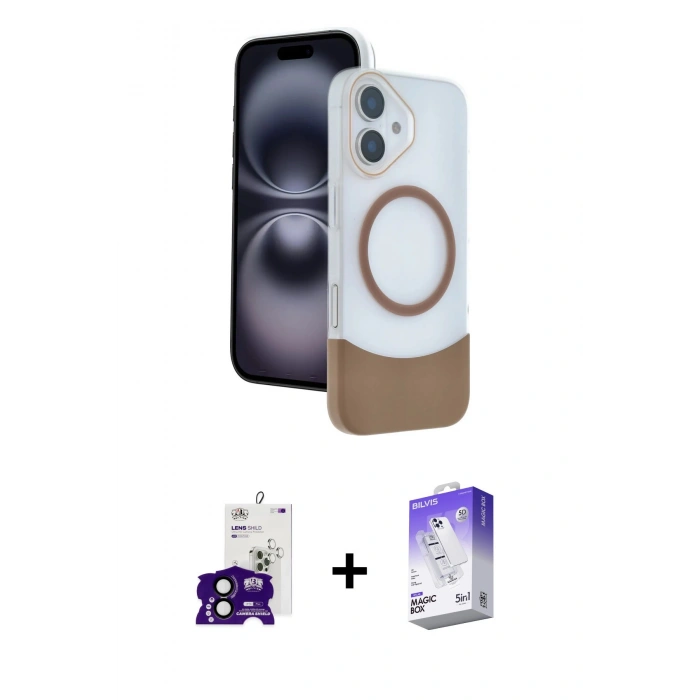 MARSİLYAN™- iPhone 16 Kılıf Kozmos Form Özel Seri - Siyah Bilvis 5in1 3D Magic Cam Ekran Koruyucu + Bilvis Titan Kamera Lens - SH