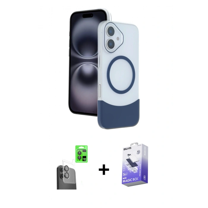 MARSİLYAN™- iPhone 16 Kılıf Kozmos Form Özel Seri - Siyah Bilvis 5in1 5D Magic Hayalet Cam Ekran Koruyucu + Raze Metal Kamera Lens - SH