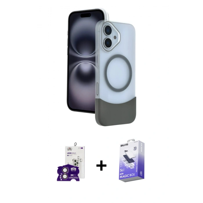 MARSİLYAN™- iPhone 16 Kılıf Kozmos Form Özel Seri - Siyah Bilvis 5in1 5D Magic Hayalet Cam Ekran Koruyucu + Pembe Bilvis Titan Kamera Lens