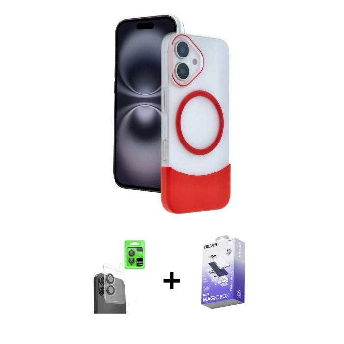 MARSİLYAN™- iPhone 16 Kılıf Kozmos Form Özel Seri - Siyah Bilvis 5in1 5D Magic Hayalet Cam Ekran Koruyucu + Raze Metal Kamera Lens - SH