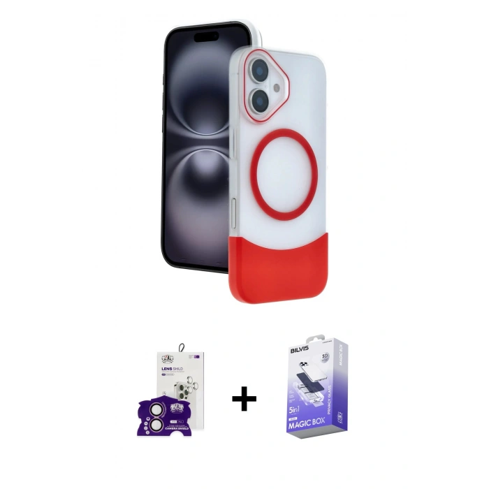 MARSİLYAN™- iPhone 16 Kılıf Kozmos Form Özel Seri - Siyah Bilvis 5in1 5D Magic Hayalet Cam Ekran Koruyucu + Pembe Bilvis Titan Kamera Lens