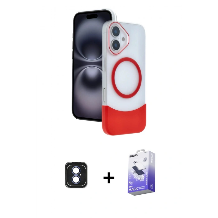 MARSİLYAN™- iPhone 16 Kılıf Kozmos Form Özel Seri - Siyah Bilvis 5in1 5D Magic Hayalet Cam Ekran Koruyucu + PVD Metal Kamera Lens - MI