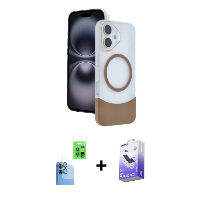 MARSİLYAN™- iPhone 16 Kılıf Kozmos Form Özel Seri - Siyah Bilvis 5in1 5D Magic Hayalet Cam Ekran Koruyucu + Raze Metal Kamera Lens - LT