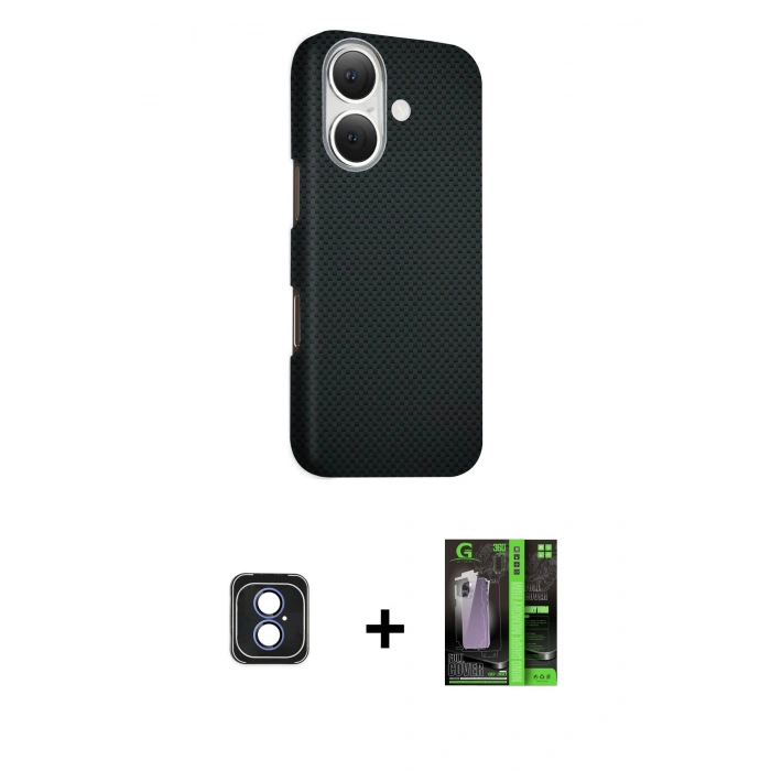 MARSİLYAN™- iPhone 16 Kılıf Kozmos Klasik Prime - Şeffaf 360 Full Body Arka Koruyucu + PVD Metal Kamera Lens - MI