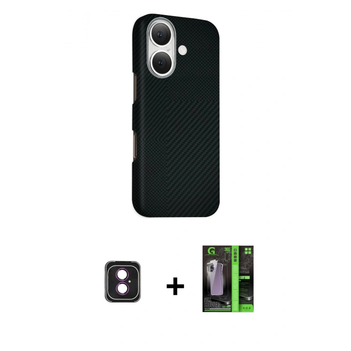 MARSİLYAN™- iPhone 16 Kılıf Kozmos Klasik Prime - Şeffaf 360 Full Body Arka Koruyucu + PVD Metal Kamera Lens - PE