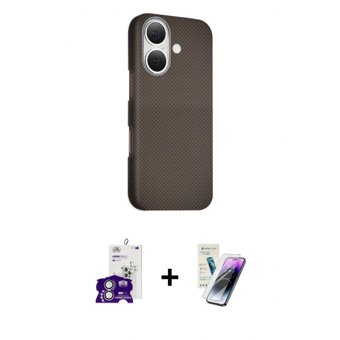 MARSİLYAN™- iPhone 16 Kılıf Kozmos Klasik Prime - Şeffaf Pasifik Cam Ekran Koruyucu + Bilvis Titan Kamera Lens - GS