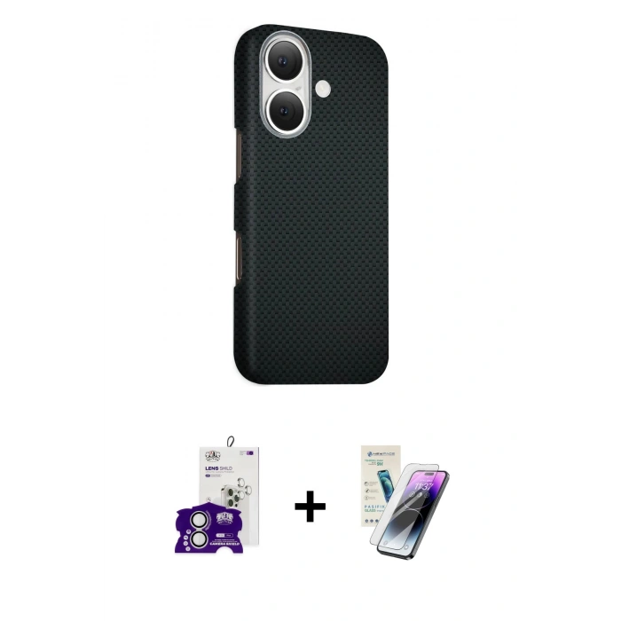 MARSİLYAN™- iPhone 16 Kılıf Kozmos Klasik Prime - Şeffaf Pasifik Cam Ekran Koruyucu + Bilvis Titan Kamera Lens - GS