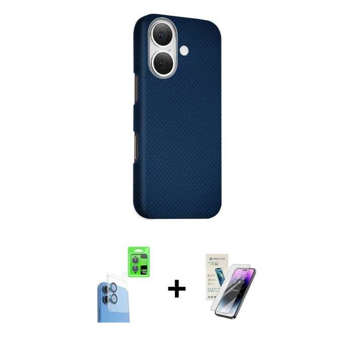 MARSİLYAN™- iPhone 16 Kılıf Kozmos Klasik Prime - Şeffaf Pasifik Cam Ekran Koruyucu + Raze Metal Kamera Lens - LT