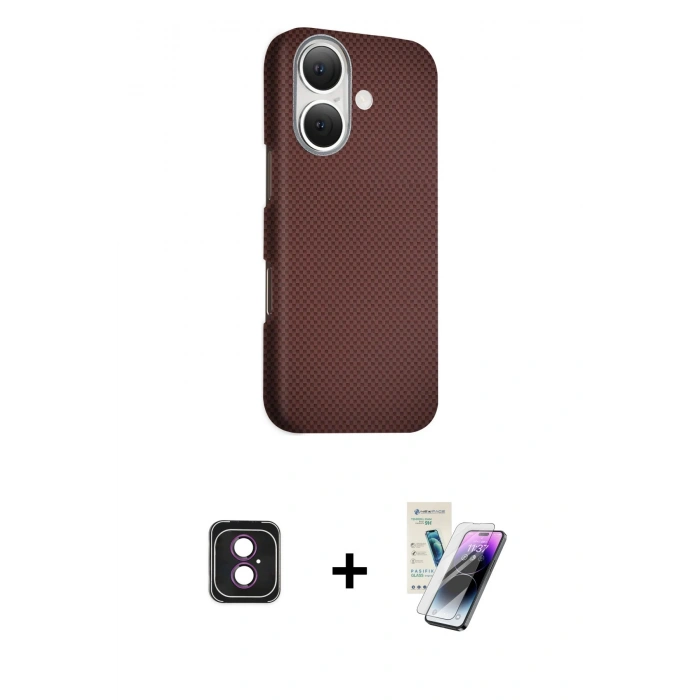 MARSİLYAN™- iPhone 16 Kılıf Kozmos Klasik Prime - Şeffaf Pasifik Cam Ekran Koruyucu + PVD Metal Kamera Lens - PE