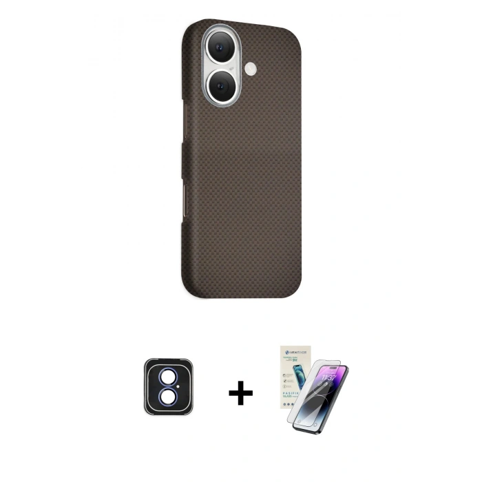 MARSİLYAN™- iPhone 16 Kılıf Kozmos Klasik Prime - Şeffaf Pasifik Cam Ekran Koruyucu + PVD Metal Kamera Lens - MI