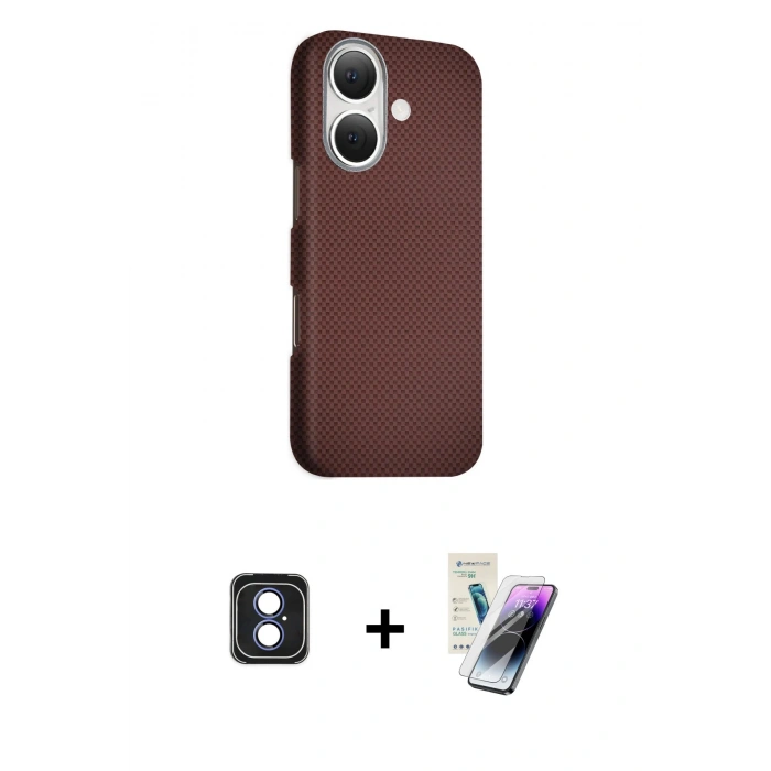 MARSİLYAN™- iPhone 16 Kılıf Kozmos Klasik Prime - Şeffaf Pasifik Cam Ekran Koruyucu + PVD Metal Kamera Lens - MI