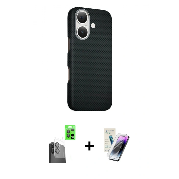 MARSİLYAN™- iPhone 16 Kılıf Kozmos Klasik Prime - Şeffaf Pasifik Cam Ekran Koruyucu + Raze Metal Kamera Lens - SH