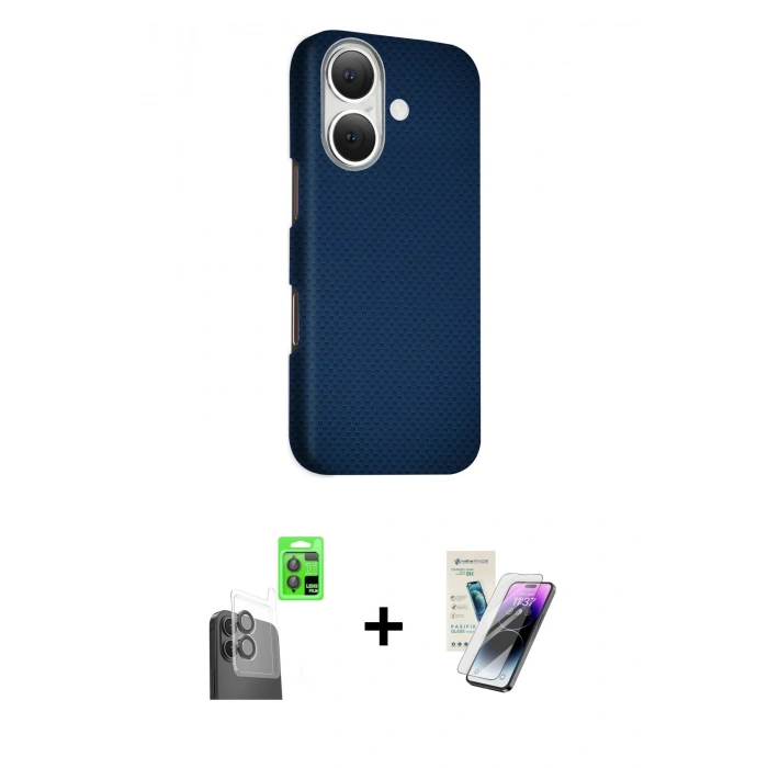 MARSİLYAN™- iPhone 16 Kılıf Kozmos Klasik Prime - Şeffaf Pasifik Cam Ekran Koruyucu + Raze Metal Kamera Lens - SH