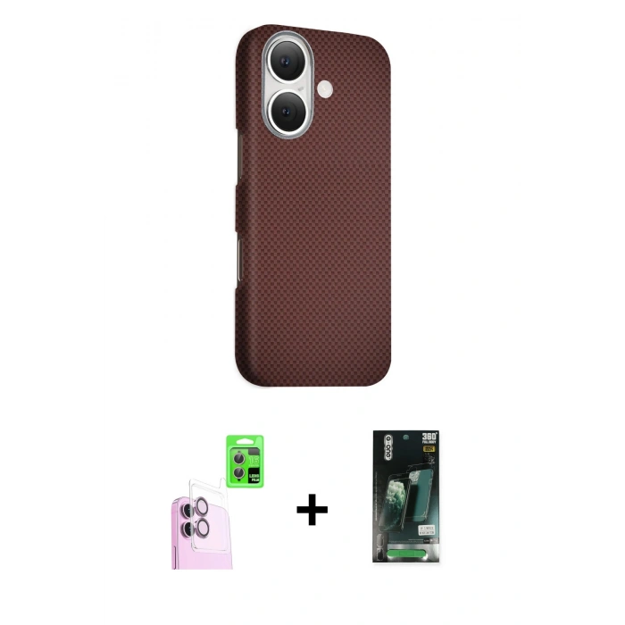 MARSİLYAN™- iPhone 16 Kılıf Kozmos Klasik Prime - Siyah 360 Mat Full Body Arka Koruyucu + Raze Metal Kamera Lens - PE