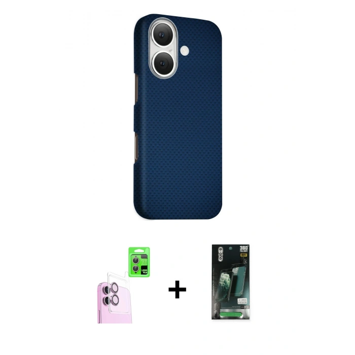 MARSİLYAN™- iPhone 16 Kılıf Kozmos Klasik Prime - Siyah 360 Mat Full Body Arka Koruyucu + Raze Metal Kamera Lens - PE