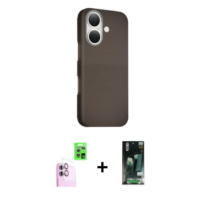 MARSİLYAN™- iPhone 16 Kılıf Kozmos Klasik Prime - Siyah 360 Mat Full Body Arka Koruyucu + Raze Metal Kamera Lens - PE