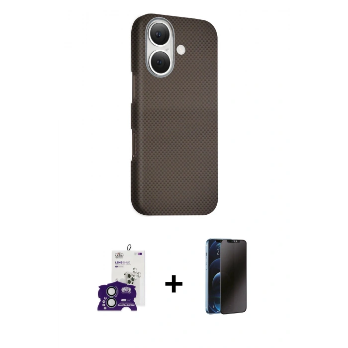 MARSİLYAN™- iPhone 16 Kılıf Kozmos Klasik Prime - Siyah 3D Antistatik Hayalet Cam Ekran Koruyucu + Bilvis Titan Kamera Lens - YL