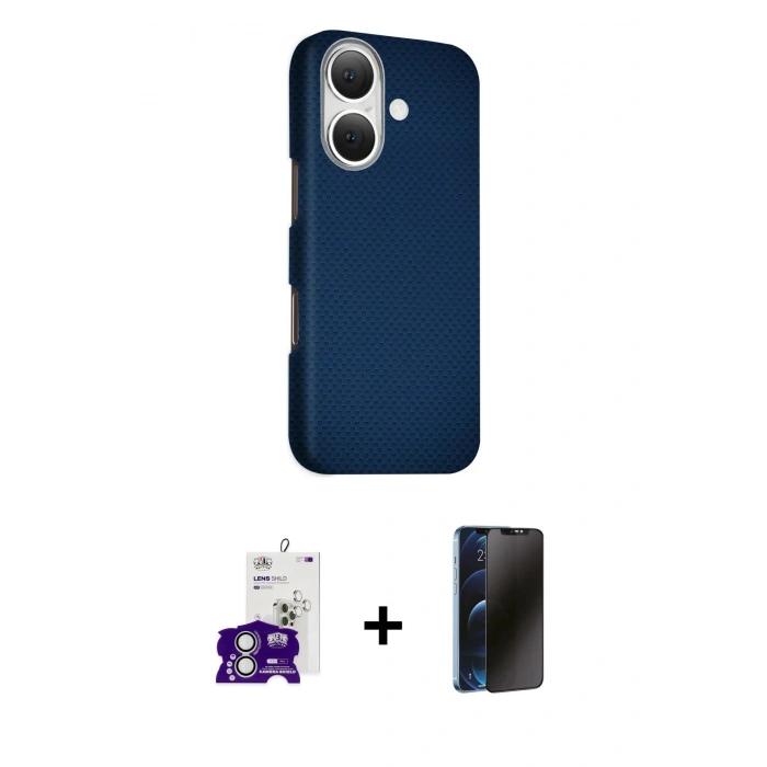 MARSİLYAN™- iPhone 16 Kılıf Kozmos Klasik Prime - Siyah 3D Antistatik Hayalet Cam Ekran Koruyucu + Bilvis Titan Kamera Lens - GS