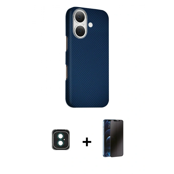 MARSİLYAN™- iPhone 16 Kılıf Kozmos Klasik Prime - Siyah 3D Antistatik Hayalet Cam Ekran Koruyucu + PVD Metal Kamera Lens - YL