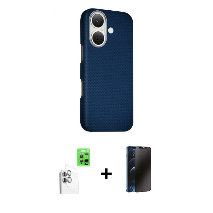 MARSİLYAN™- iPhone 16 Kılıf Kozmos Klasik Prime - Siyah 3D Antistatik Hayalet Cam Ekran Koruyucu + Raze Metal Kamera Lens - BZ