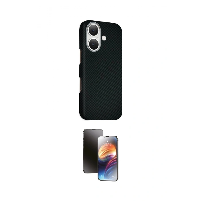 MARSİLYAN™- iPhone 16 Kılıf Kozmos Klasik Prime - Siyah 3D Antistatik Mat Seramik Nano Ekran Koruyucu