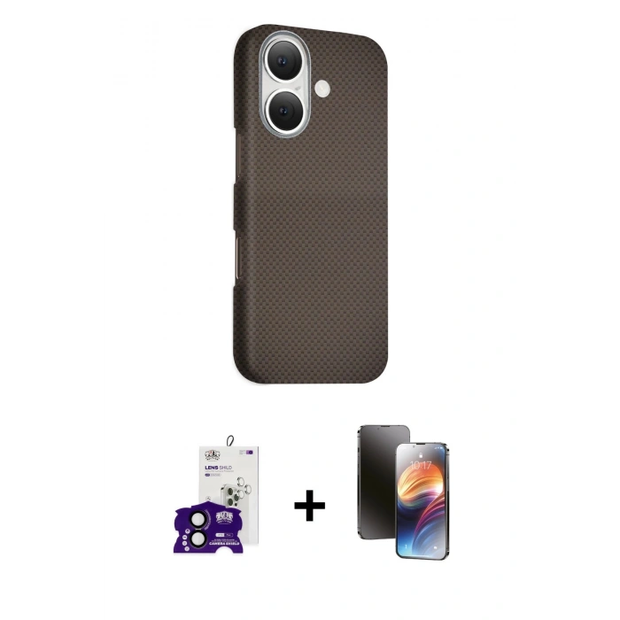 MARSİLYAN™- iPhone 16 Kılıf Kozmos Klasik Prime - Siyah 3D Antistatik Mat Seramik Nano Ekran Koruyucu + Bilvis Titan Kamera Lens - SH