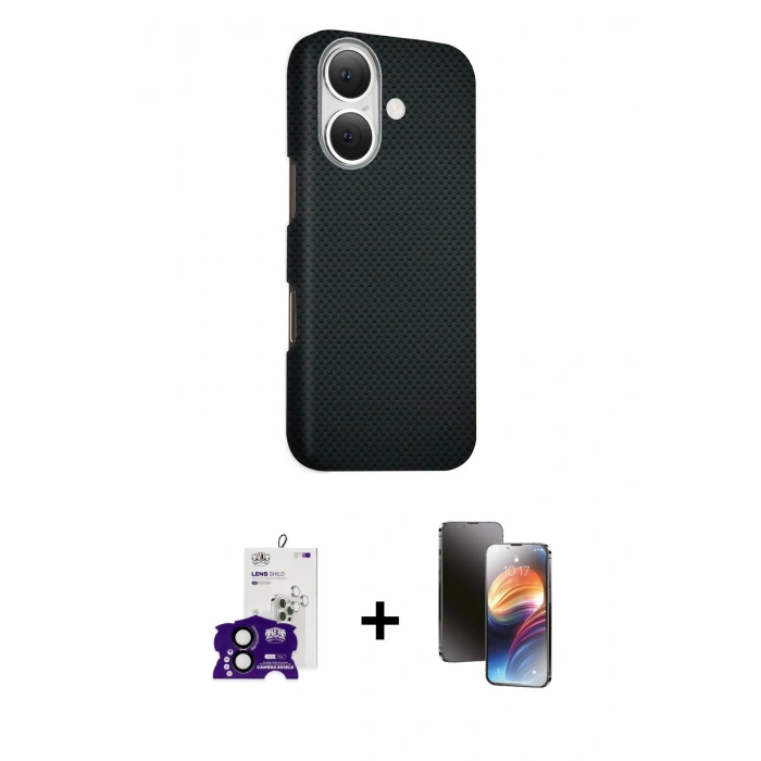 MARSİLYAN™- iPhone 16 Kılıf Kozmos Klasik Prime - Siyah 3D Antistatik Mat Seramik Nano Ekran Koruyucu + Bilvis Titan Kamera Lens - SH